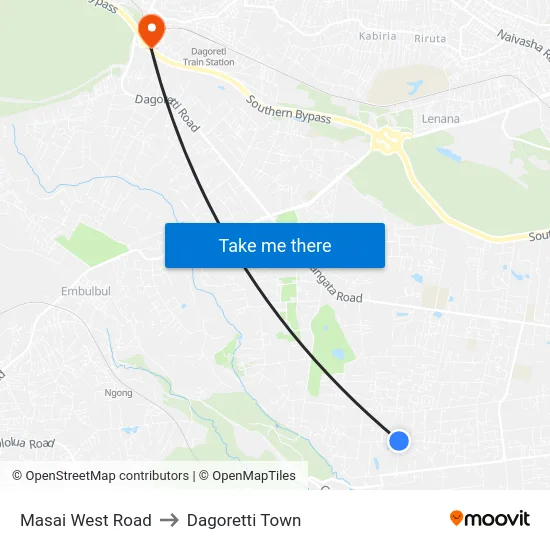 Masai West Road to Dagoretti Town map
