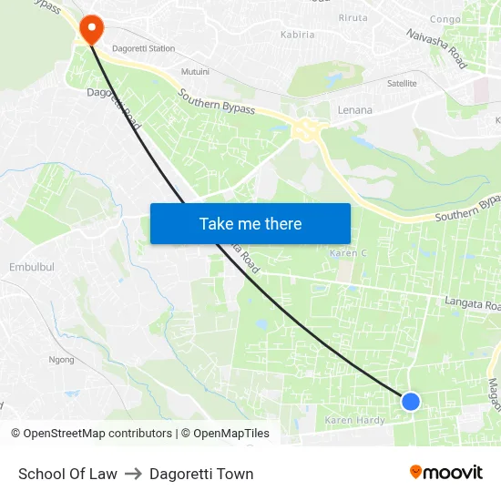 School Of Law to Dagoretti Town map