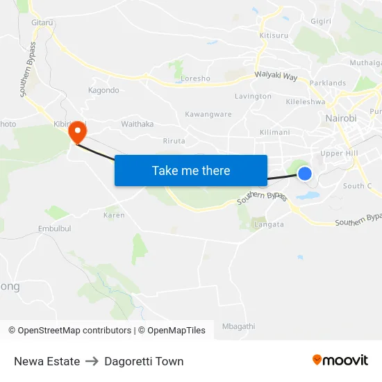 Newa Estate to Dagoretti Town map