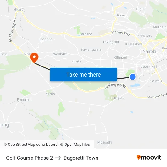 Golf Course Phase 2 to Dagoretti Town map