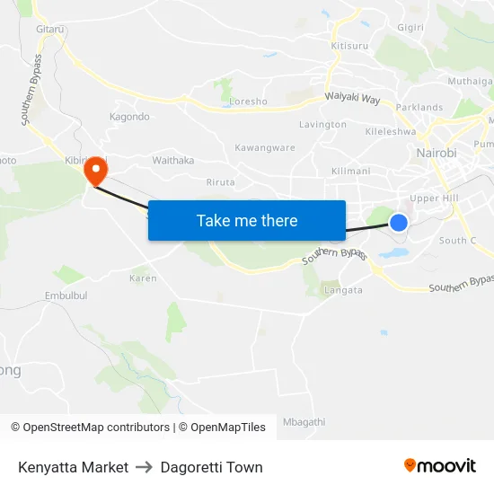 Kenyatta Market to Dagoretti Town map