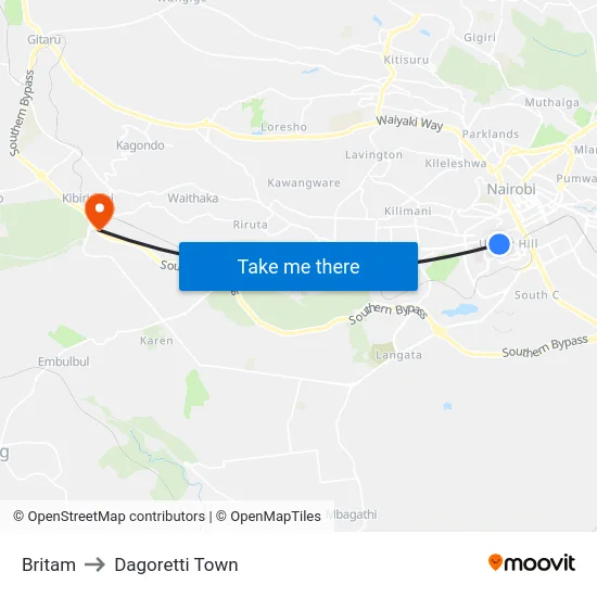 Britam to Dagoretti Town map