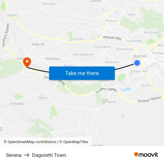 Serena to Dagoretti Town map
