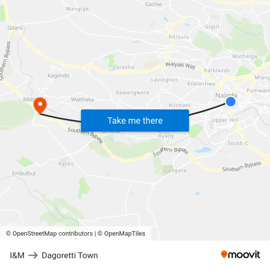 I&M to Dagoretti Town map