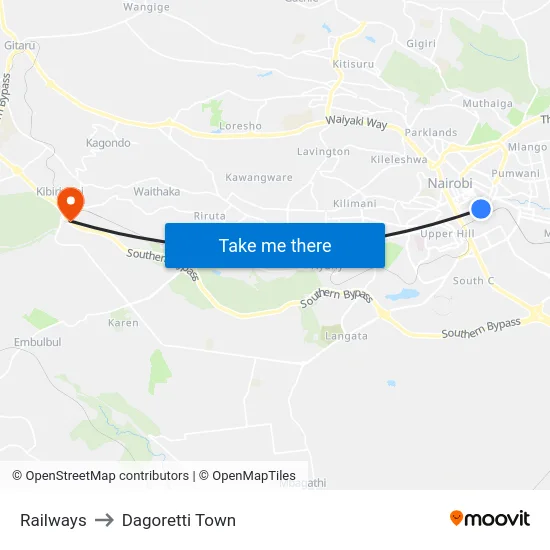 Railways to Dagoretti Town map