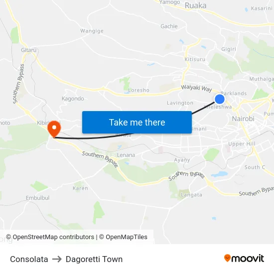 Consolata to Dagoretti Town map