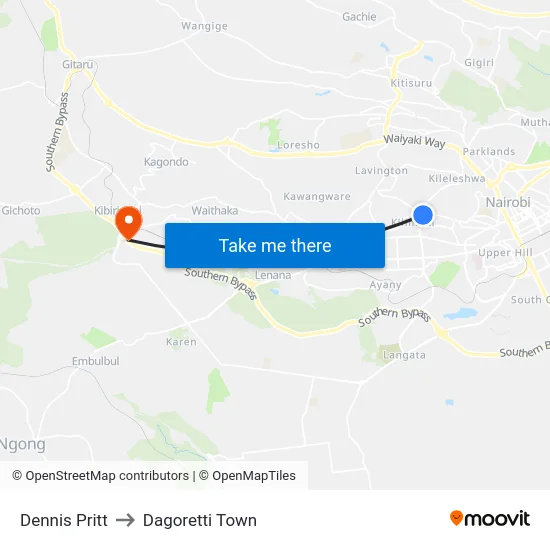 Dennis Pritt to Dagoretti Town map