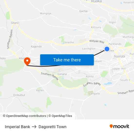 Imperial Bank to Dagoretti Town map