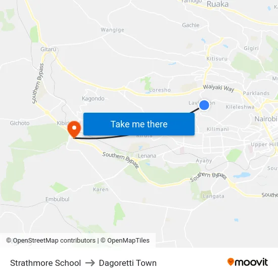 Strathmore School to Dagoretti Town map