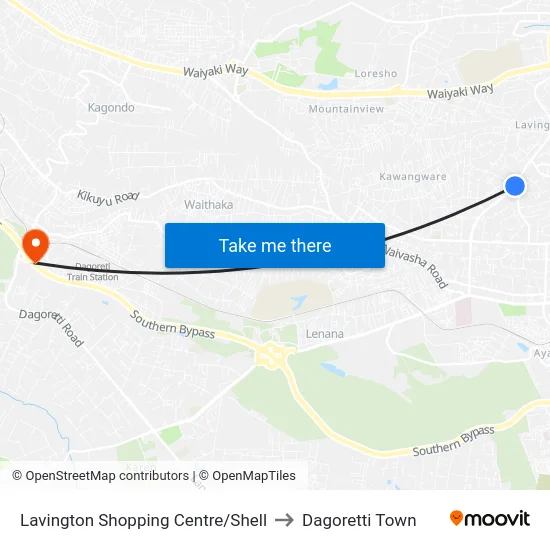 Lavington Shopping Centre/Shell to Dagoretti Town map