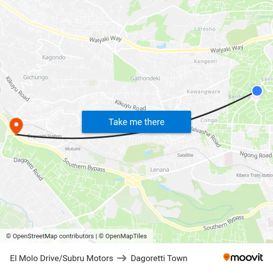 El Molo Drive/Subru Motors to Dagoretti Town map