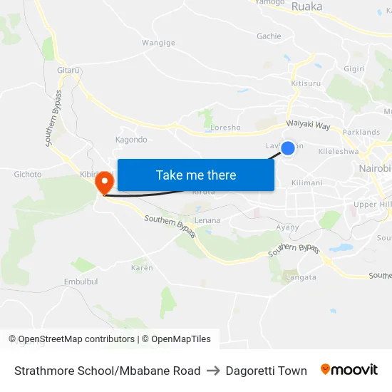 Strathmore School/Mbabane Road to Dagoretti Town map
