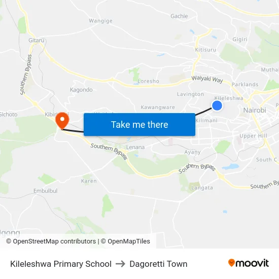 Kileleshwa Primary School to Dagoretti Town map