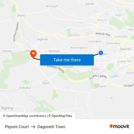 Peponi Court to Dagoretti Town map