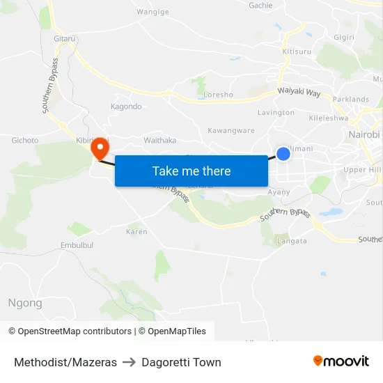 Methodist/Mazeras to Dagoretti Town map