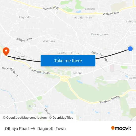 Othaya Road to Dagoretti Town map