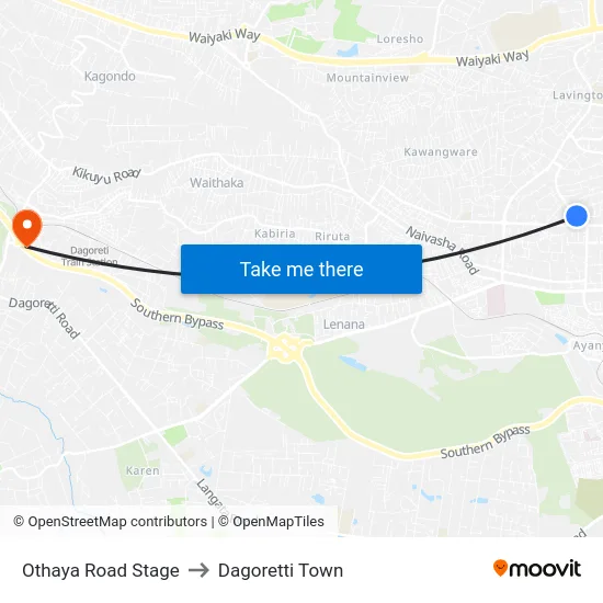 Othaya Road Stage to Dagoretti Town map