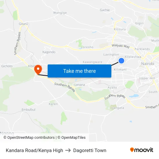 Kandara Road/Kenya High to Dagoretti Town map