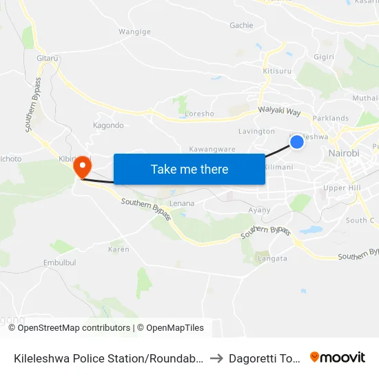 Kileleshwa Police Station/Roundabout to Dagoretti Town map