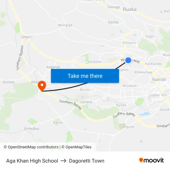 Aga Khan High School to Dagoretti Town map
