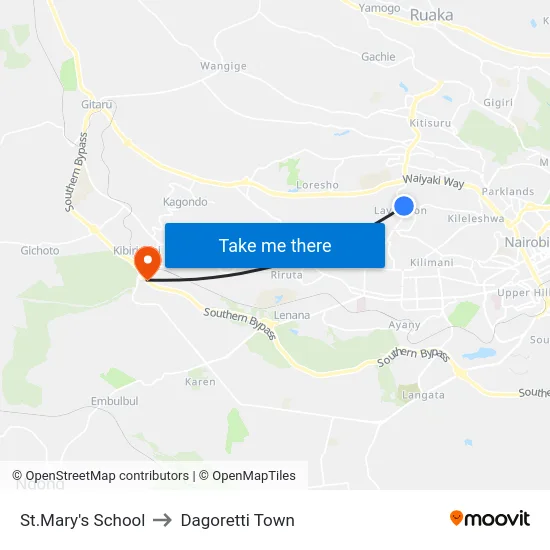 St.Mary's School to Dagoretti Town map
