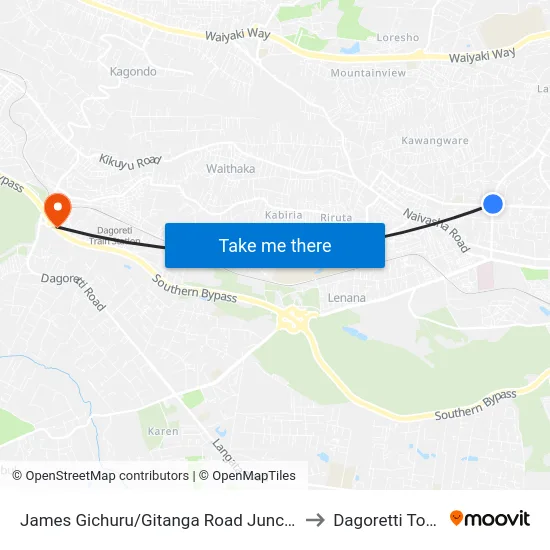 James Gichuru/Gitanga Road Junction to Dagoretti Town map