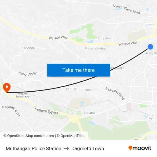 Muthangari Police Station to Dagoretti Town map