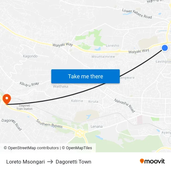 Loreto Msongari to Dagoretti Town map