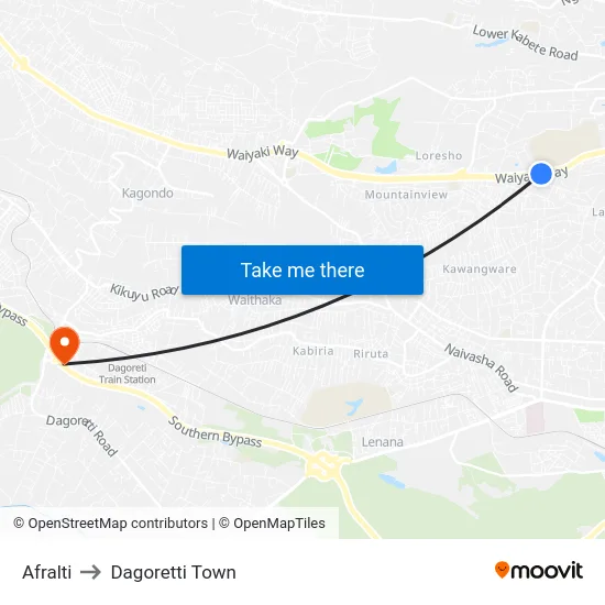 Afralti to Dagoretti Town map