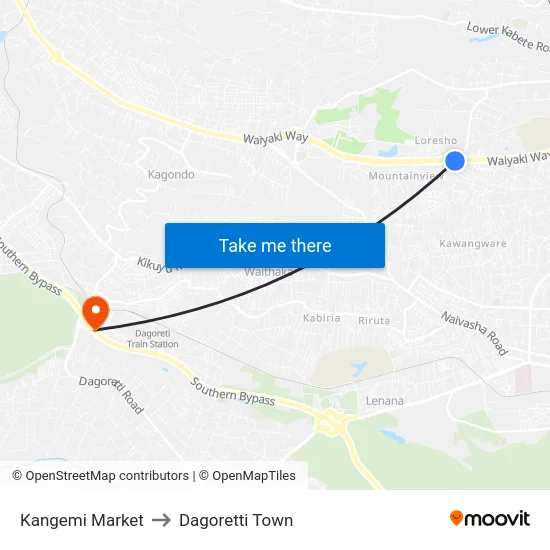 Kangemi Market to Dagoretti Town map
