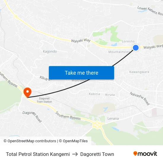 Total Petrol Station Kangemi to Dagoretti Town map