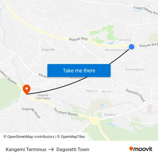 Kangemi Terminus to Dagoretti Town map