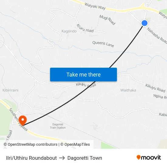Ilri/Uthiru Roundabout to Dagoretti Town map
