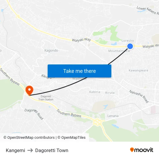 Kangemi to Dagoretti Town map