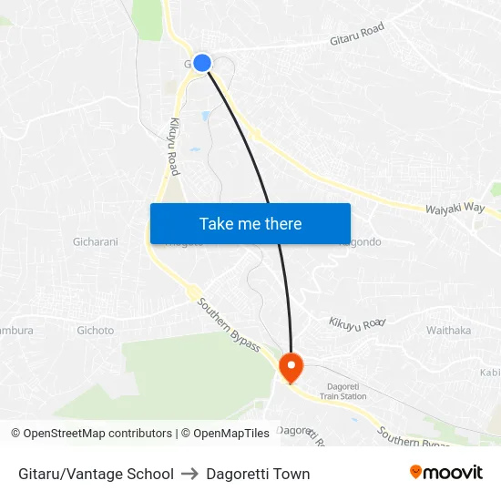Gitaru/Vantage School to Dagoretti Town map