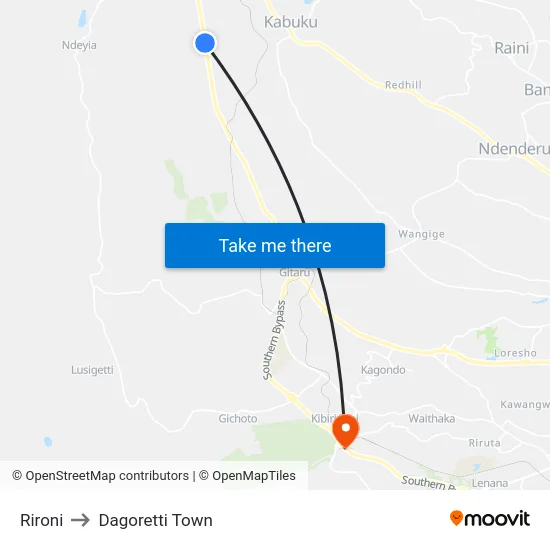 Rironi to Dagoretti Town map