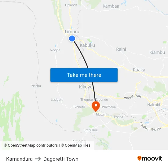 Kamandura to Dagoretti Town map