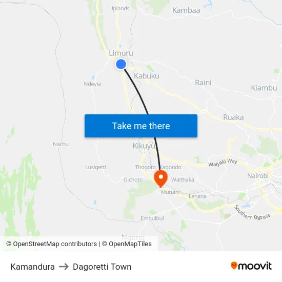 Kamandura to Dagoretti Town map