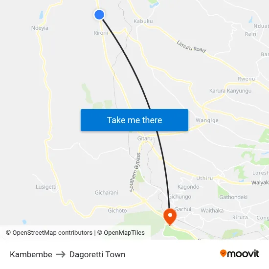 Kambembe to Dagoretti Town map