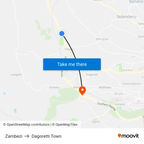 Zambezi to Dagoretti Town map