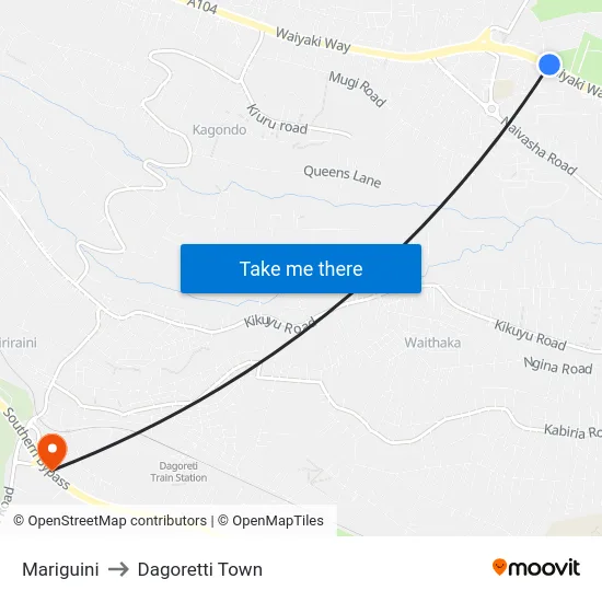 Mariguini to Dagoretti Town map