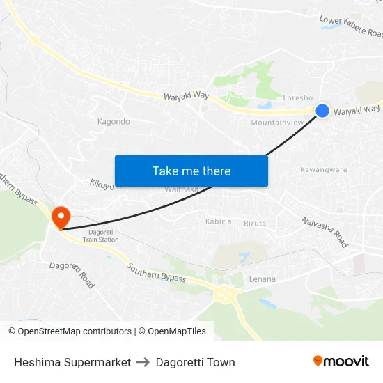 Heshima Supermarket to Dagoretti Town map