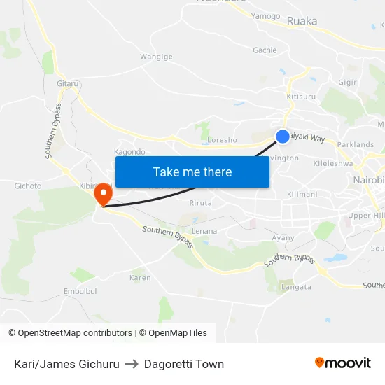 Kari/James Gichuru to Dagoretti Town map