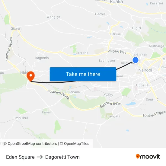 Eden Square to Dagoretti Town map