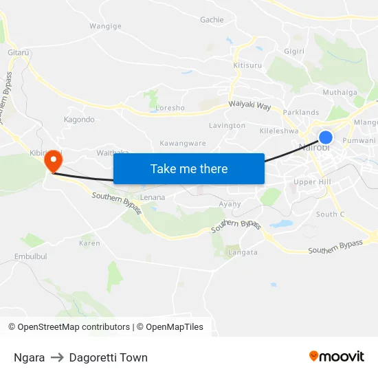 Ngara to Dagoretti Town map