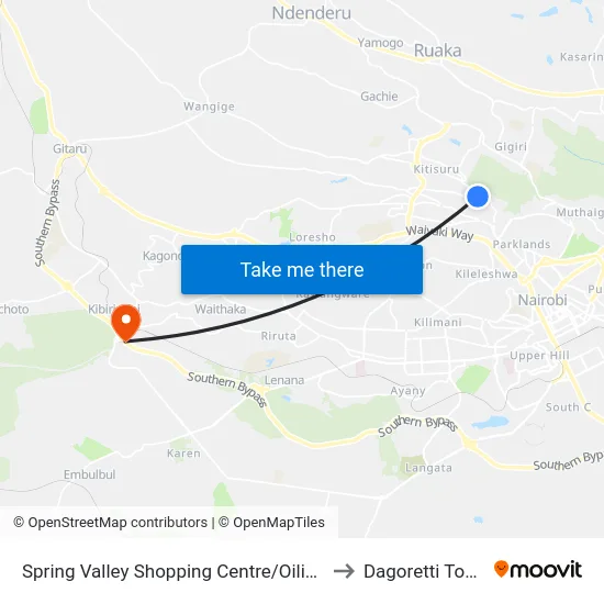 Spring Valley Shopping Centre/Oilibya to Dagoretti Town map