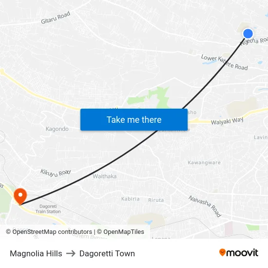 Magnolia Hills to Dagoretti Town map