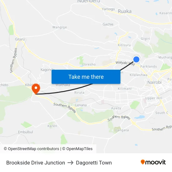 Brookside Drive Junction to Dagoretti Town map