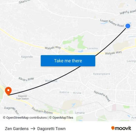 Zen Gardens to Dagoretti Town map