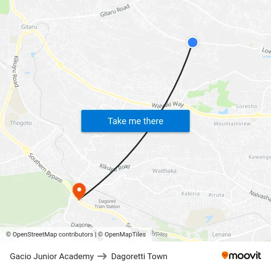Gacio Junior Academy to Dagoretti Town map